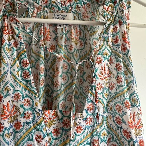 IBIZA SZ M FLORAL MOSAIC SLEEVELESS BOHO TIERED MAXI DRESS - Picture 3 of 5